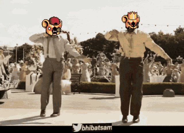 two men are dancing in front of a twitter icon