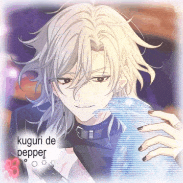 a picture of a man with long white hair and the words kuguri de pepper below him