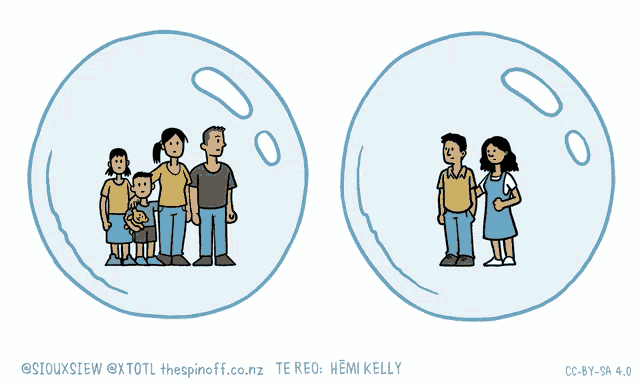 a cartoon of a family talking to each other with a speech bubble that says ka peka atu au