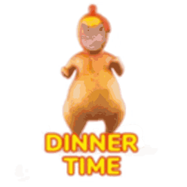 a picture of a chicken with the words dinner time written on it