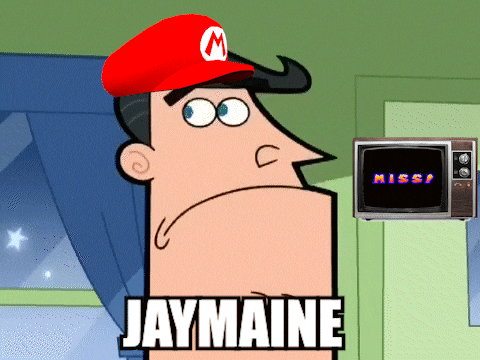 a cartoon character wearing a red hat with the word jaymaine written on it