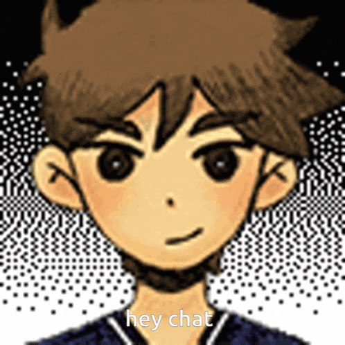 a cartoon of a boy with the words hey chat written below him