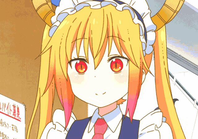 a drawing of a maid with red eyes