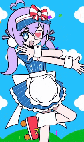 a drawing of a girl wearing a maid outfit with the number 7