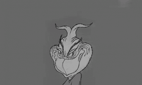 a black and white drawing of a cartoon character grinch with a very angry face .