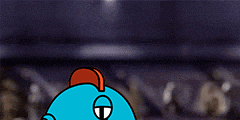 a cartoon character with a scarf around his neck and a red hat