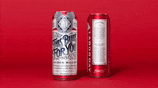 two budweiser cans are sitting next to each other on a red background .