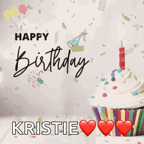 a happy birthday kristie greeting card with a cupcake and a candle