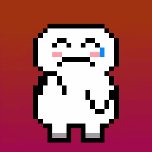 a pixel art of a ghost with a sad face and tears coming out of its eyes .