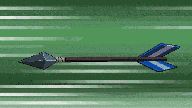 a pixel art of an arrow with a blue and white stripe on the tail