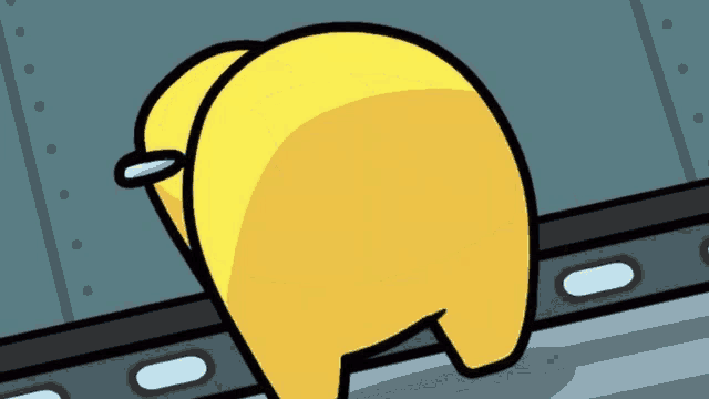 a yellow among us character is standing on the ground