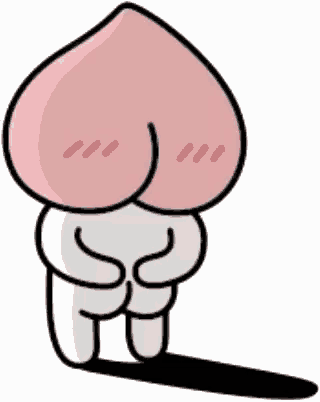 a cartoon character with a peach head and a shadow