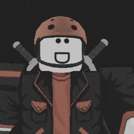 a roblox character wearing a helmet and a jacket with a smiley face on his face .