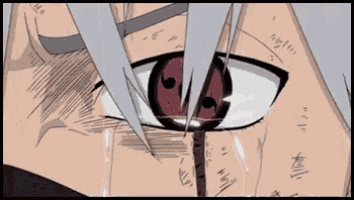 a close up of a person 's eye with a red pupil