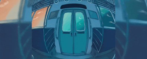 a drawing of a subway car with the doors open