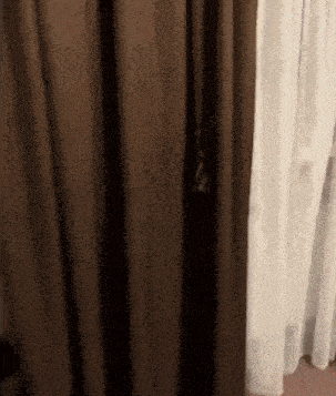 a close up of a brown curtain with a white curtain behind it in a room .