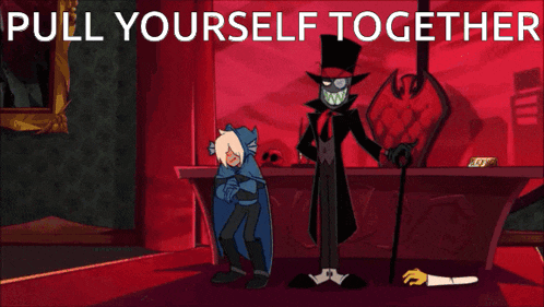 a cartoon of a man holding a bat and the words pull yourself together