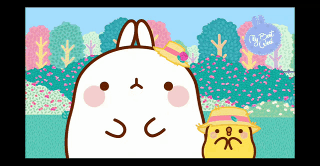 a cartoon of a rabbit and a chick with the words my best wish written on the bottom