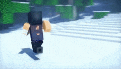 a minecraft character is running through a snowy field