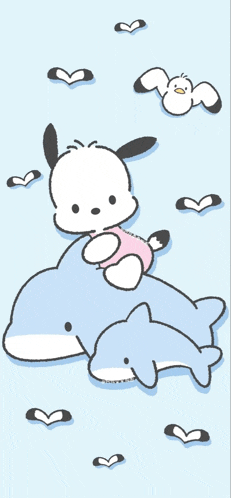 a cartoon of a dog riding a dolphin