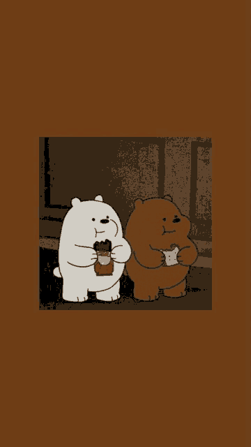 ice bear and grizzly bear from we bare bears are eating a sandwich