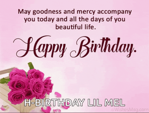 a happy birthday card with pink roses and petals