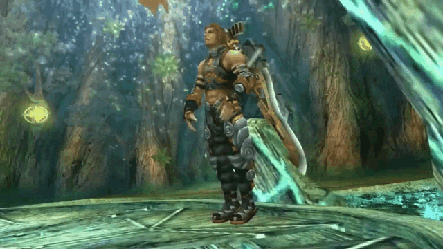 a video game character with a large sword on his back