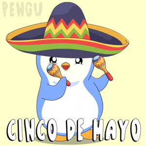 a penguin wearing a sombrero and holding maracas with the words cinco de mayo below it