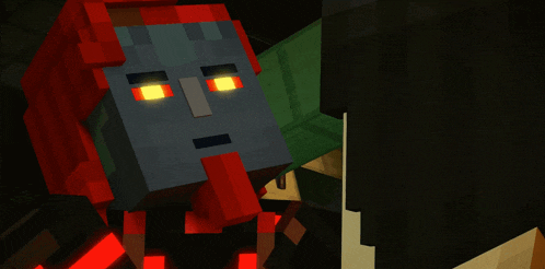 a minecraft character with red eyes and red hair