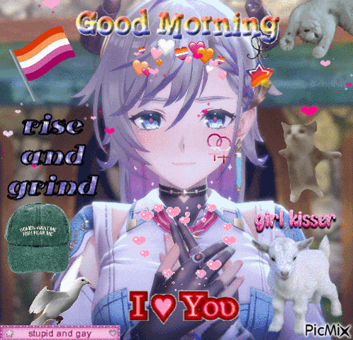 a picture of a girl that says good morning rise and grind i love you
