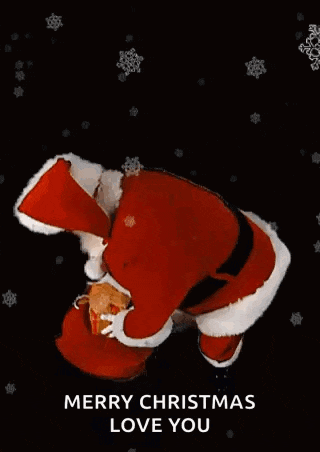 a christmas card with santa claus holding a gift and saying merry christmas love you