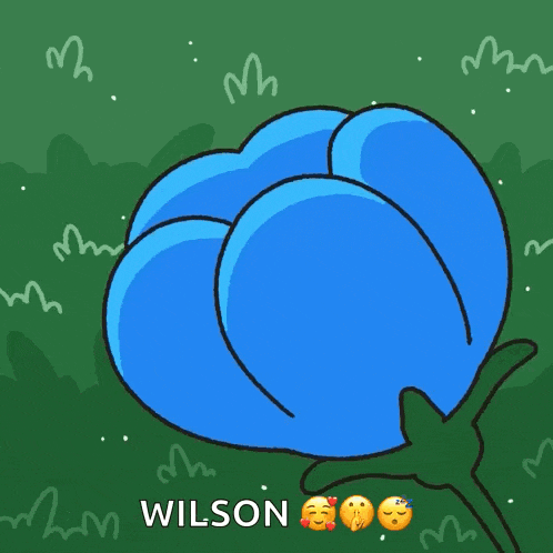 a cartoon of a monkey sleeping on a blue flower with a speech bubble that says " gn wilson "