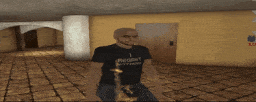 a man in a black t-shirt with the word regina on it