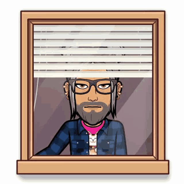 a cartoon of a man looking out of a window