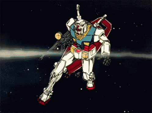 a drawing of a robot with a sniper rifle in space