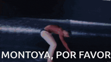 a man is diving into the water with the words " montoya por favor " written below him