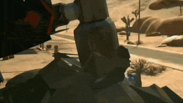 a computer generated image of a desert landscape with a cactus in the foreground