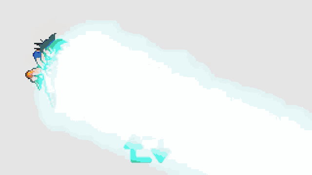a pixel art of a person shooting a light beam with arrows pointing up and down