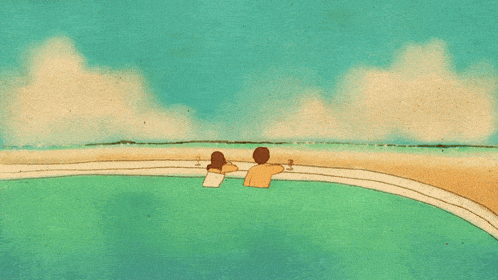 an illustration of a man and woman sitting in a pool