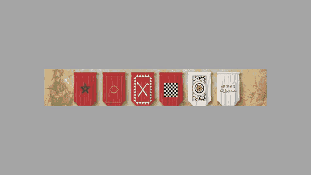 a row of flags including one that says ' a ' on it