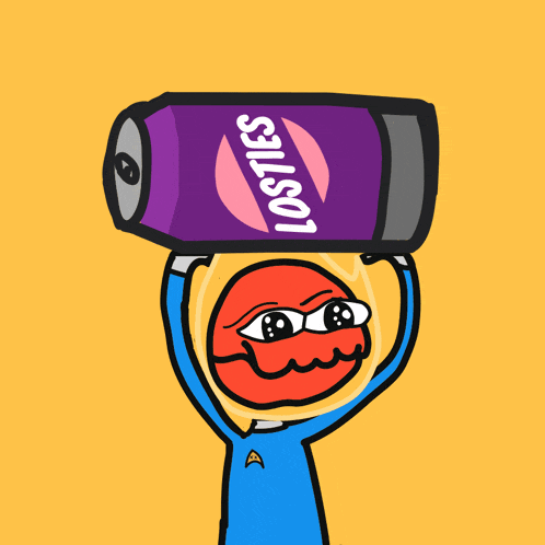 a cartoon character holding up a can of losties