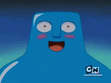 a blue cartoon character with a cn logo on the bottom