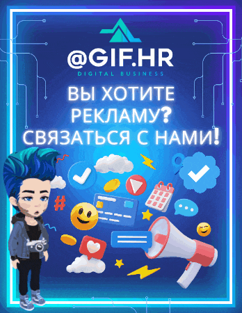 an advertisement for @ gif.hr digital business with a cartoon character