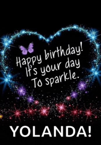 a birthday card for yolanda with a heart made of sparks