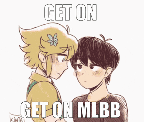 a drawing of a boy and a girl with the words get on get on mlbb below them
