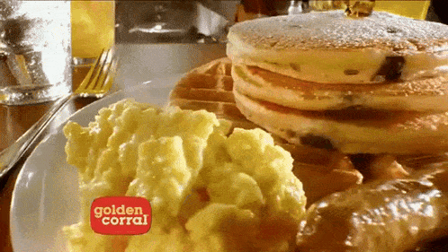 a plate of food with a golden corral sign on it