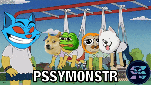 a cartoon with a doge and a frog says pssymonstr