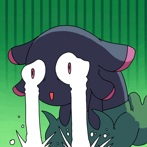 a cartoon drawing of a black and pink monster with white tears coming out of its eyes