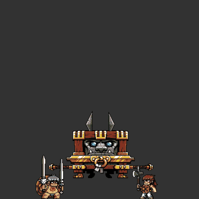 a pixel art of two skeletons holding swords and a sword