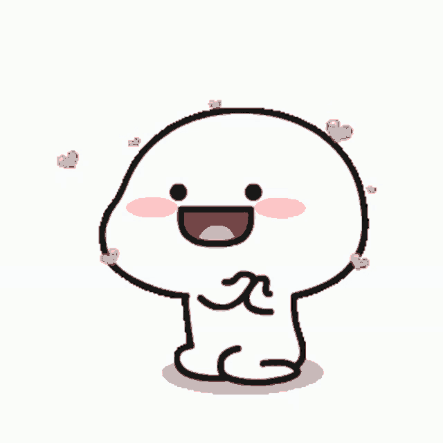 a cartoon character with a big smile on his face is surrounded by red hearts .